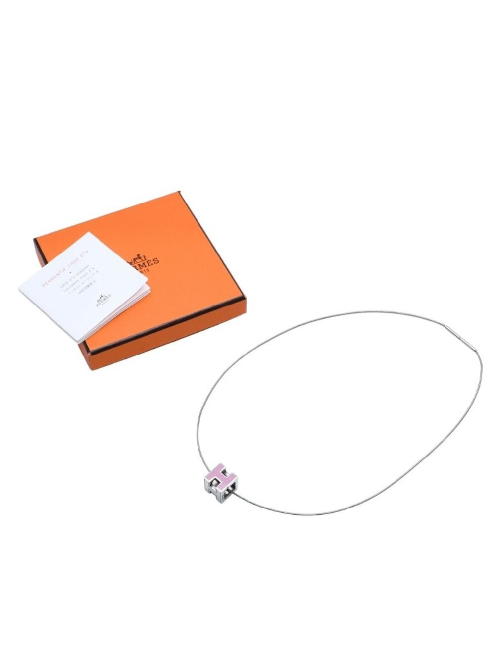 Hermes Cage D'h Cube Wire Necklace Silver Pink